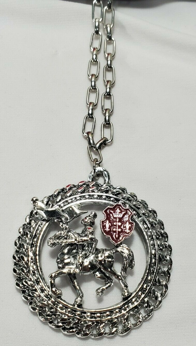 Vintage Silver Knight Horse Soldier Coat of Arms Lancelot Necklace
