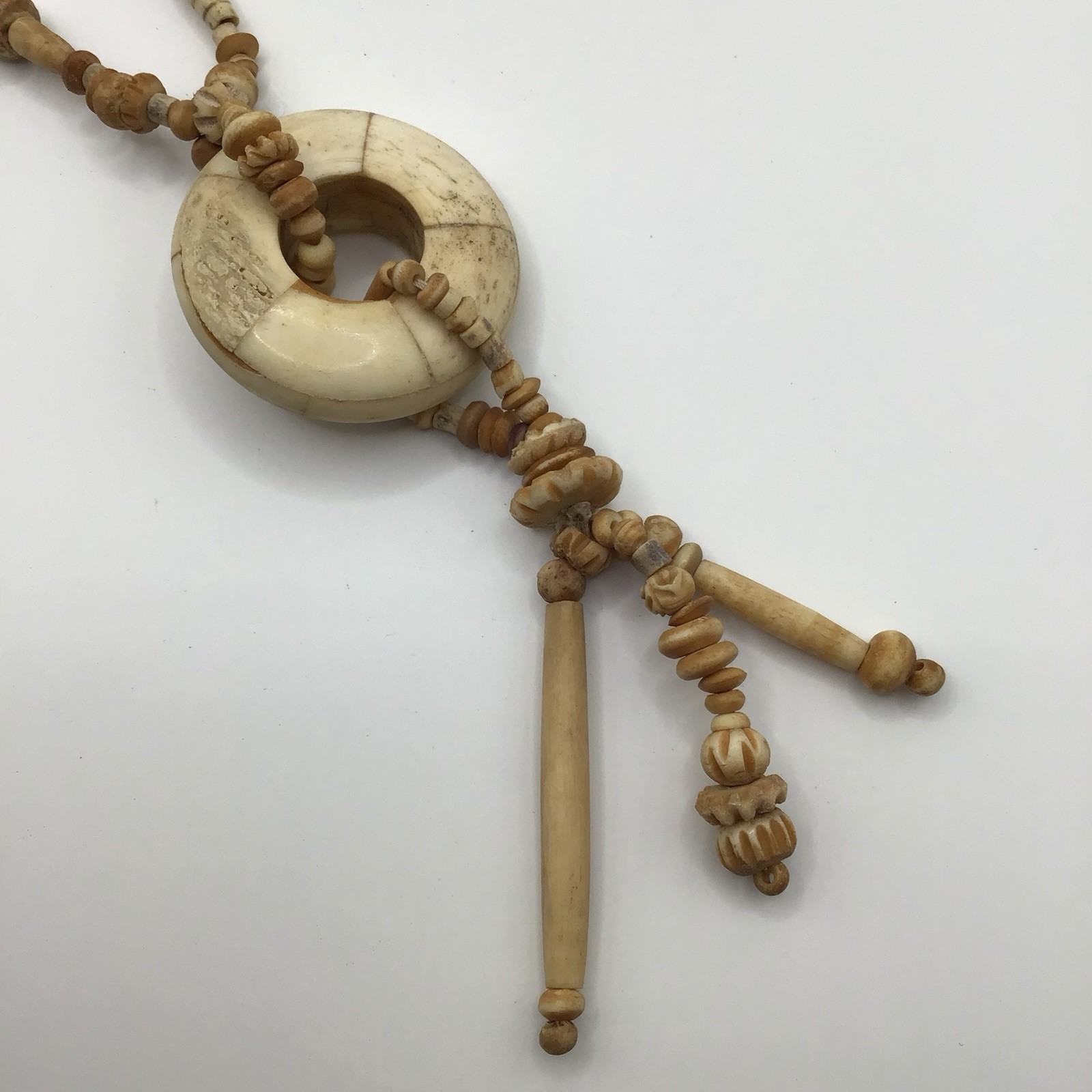 Vintage New Old Stock Natural Carved Tribal Necklace~Made In India~32″