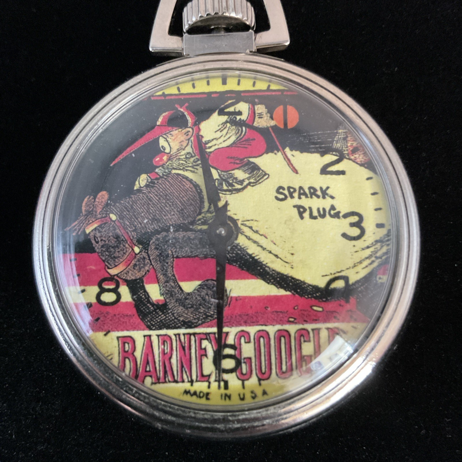 Works! Vintage Wind Up Character Pocket Watch Barney Google Spark Plug