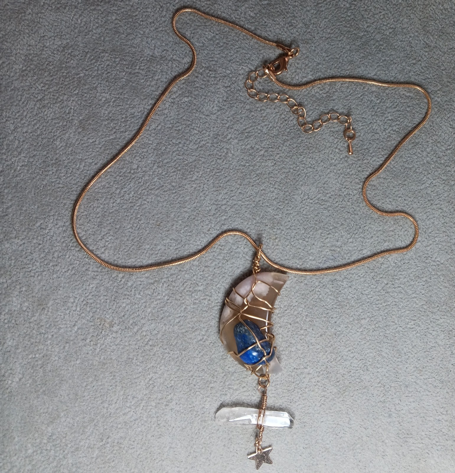 Wire Wrapped Jewelry Moon Pendant Star Necklace Agate Quartz Crystal Lapis Stone