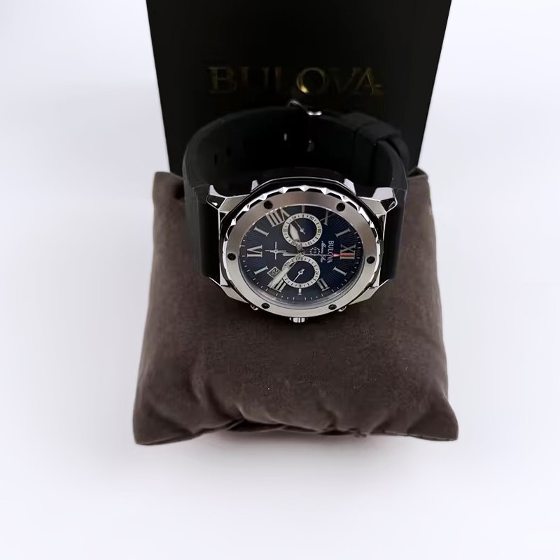 Bulova Marine Star 98B258 Blue Dial/Black Rubber Strap Men’s Quartz Watch 44mm