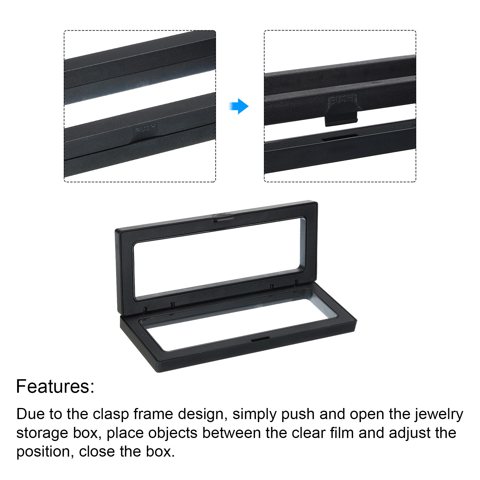 Floating Thin Film Display Case 7.09×2.75×0.79 Inch Black Pack of 3