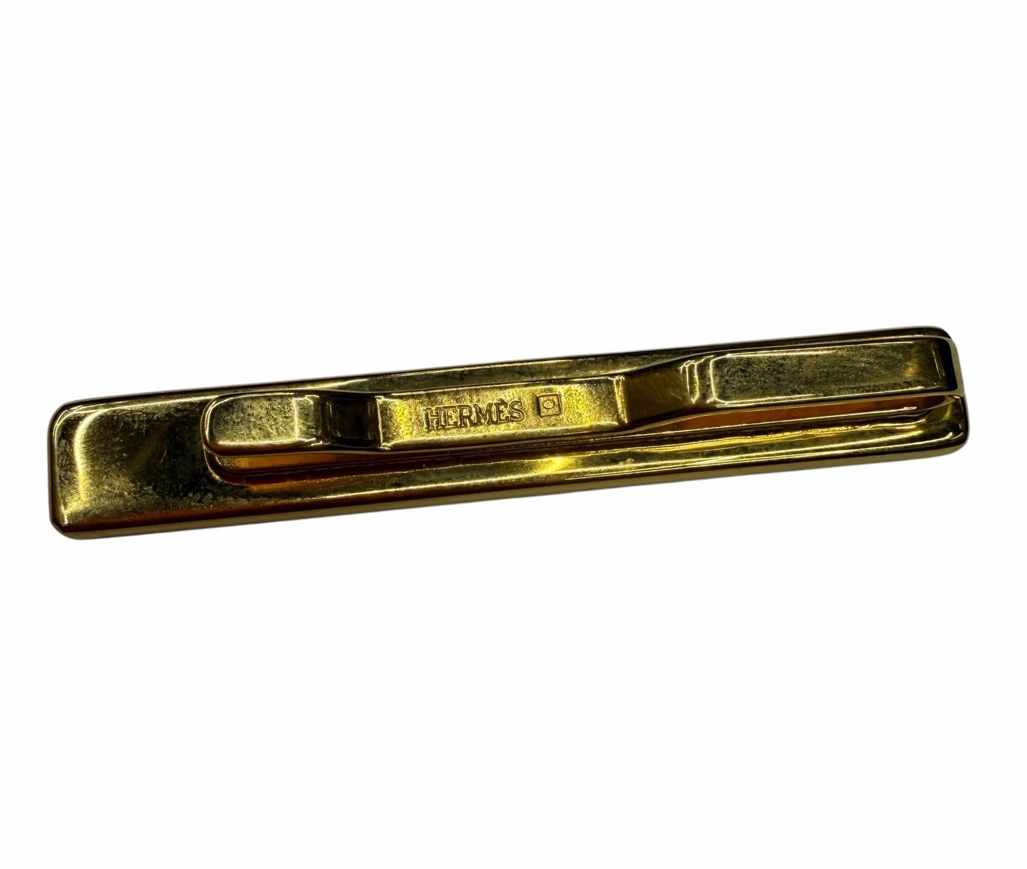 Hermes Men’s Authentic Tie Clip Bar Gold Plated Blue Enamel Cloisonné euc