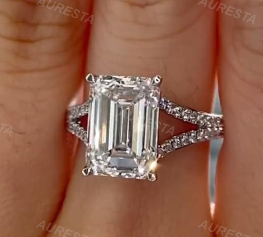 5.40 Ct Emerald-Cut EF Lab Grown Diamond Solitaire Wedding Ring 14K White Gold