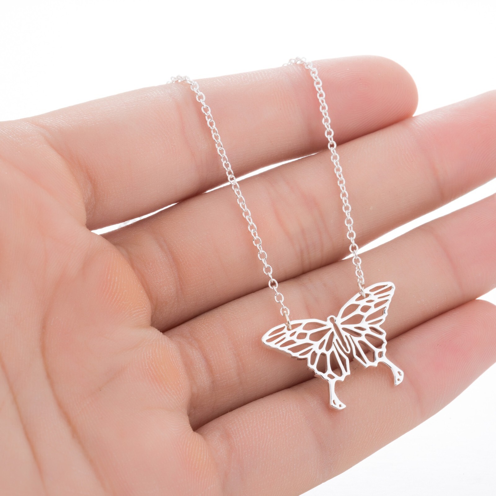 Unisex Punk Titanium Butterfly Silver/Gold/Rose Gold Pendant Chain Necklace