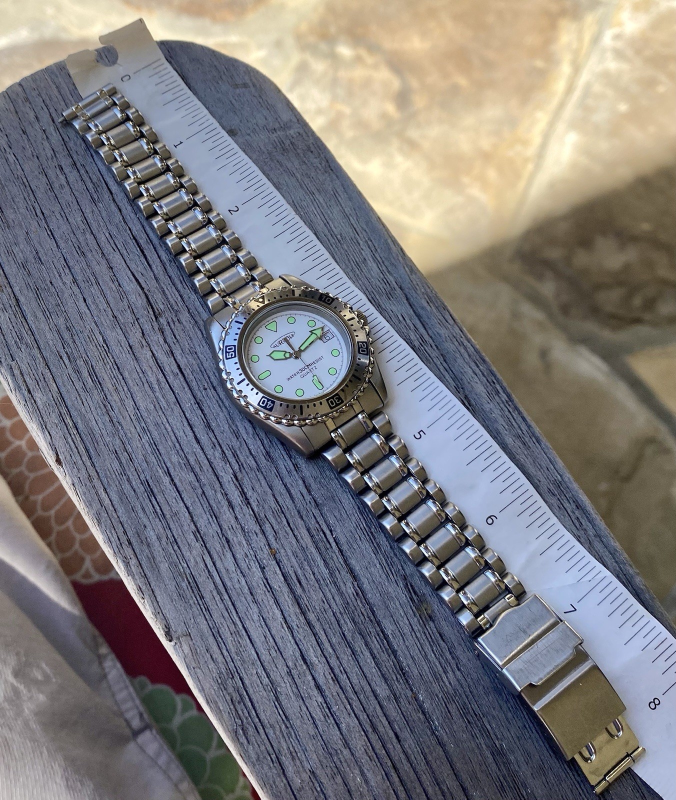 Vintage 1990s Aureole Swiss Quartz Diver Watch 36mm Stainless Steel Sandblasted