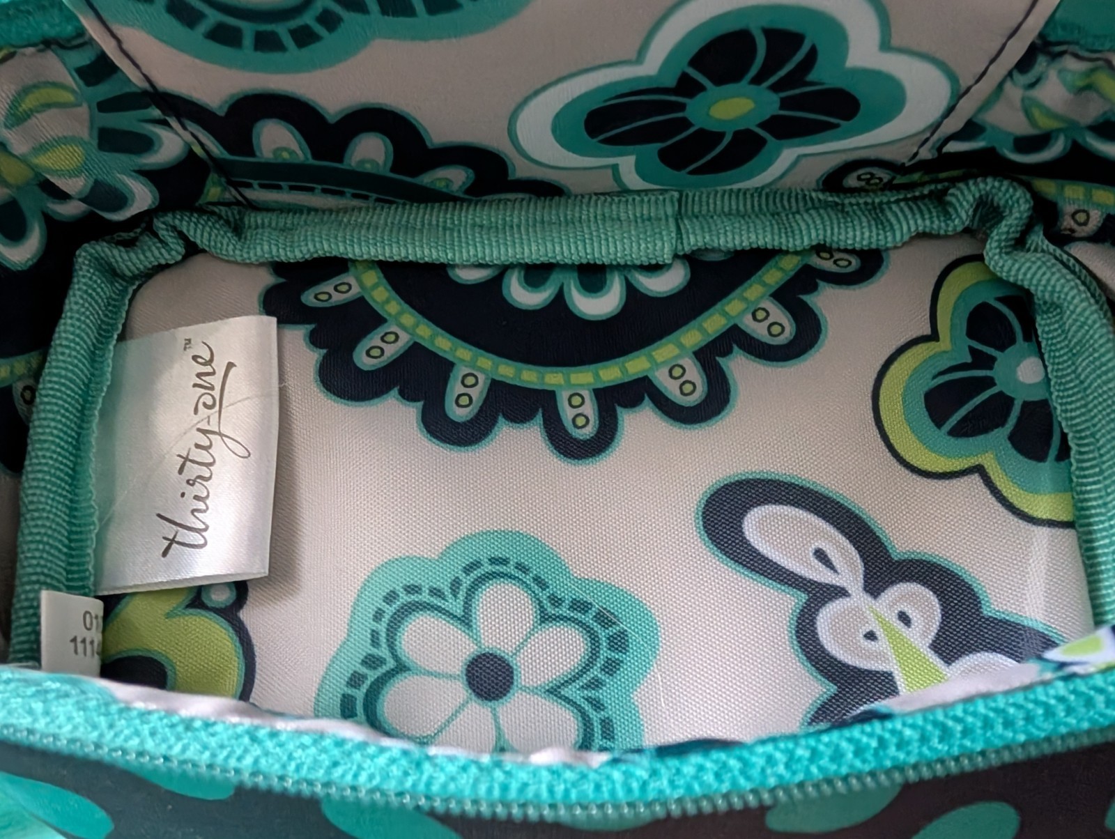 Thirty-One Travel Jewelry Case Zip-Around Black/Teal Polka Dot w/ 3 Pouches