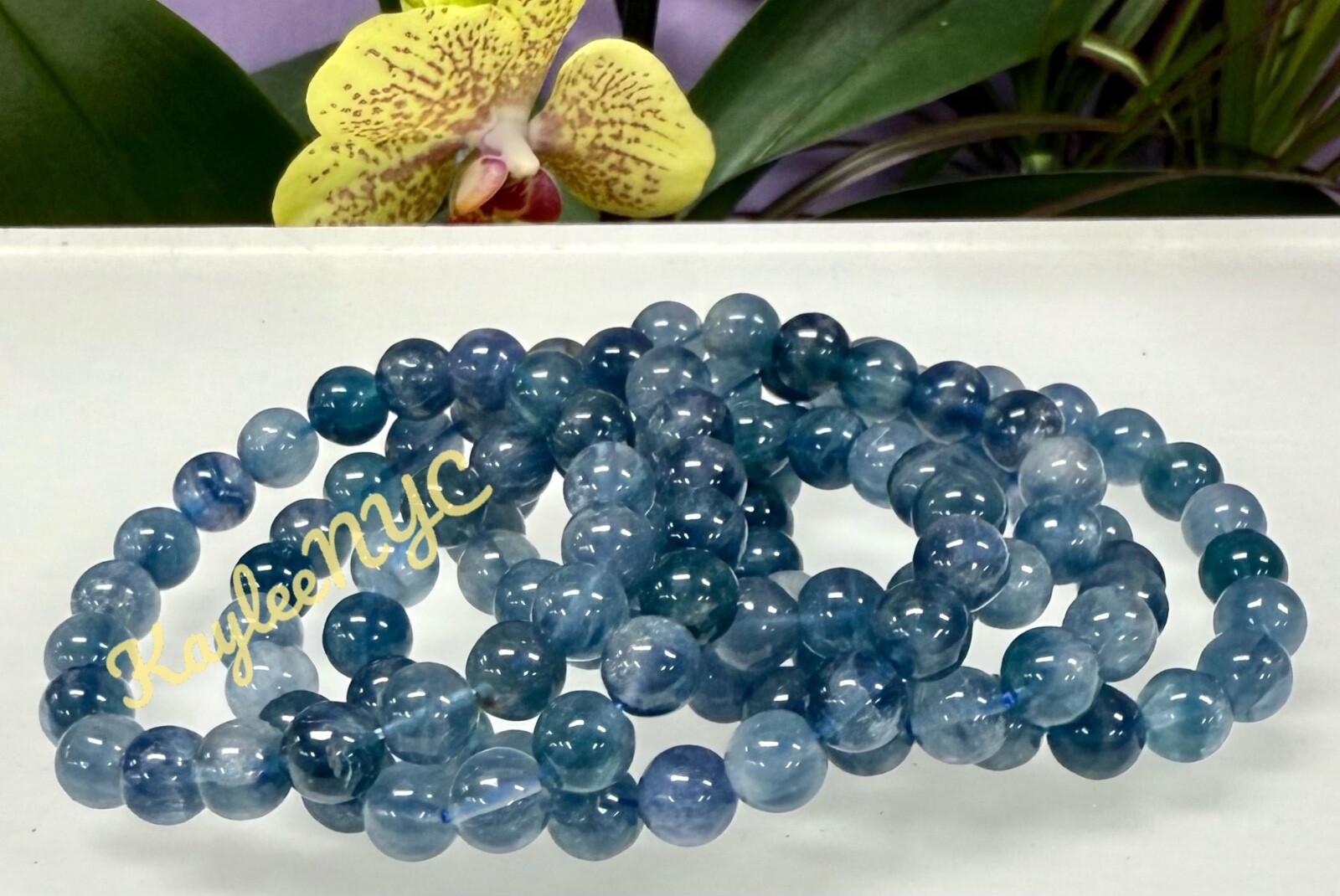 Wholesale 6 Pcs Natural Blue Fluorite 10mm 8” Crystal Healing Stretch Bracelet