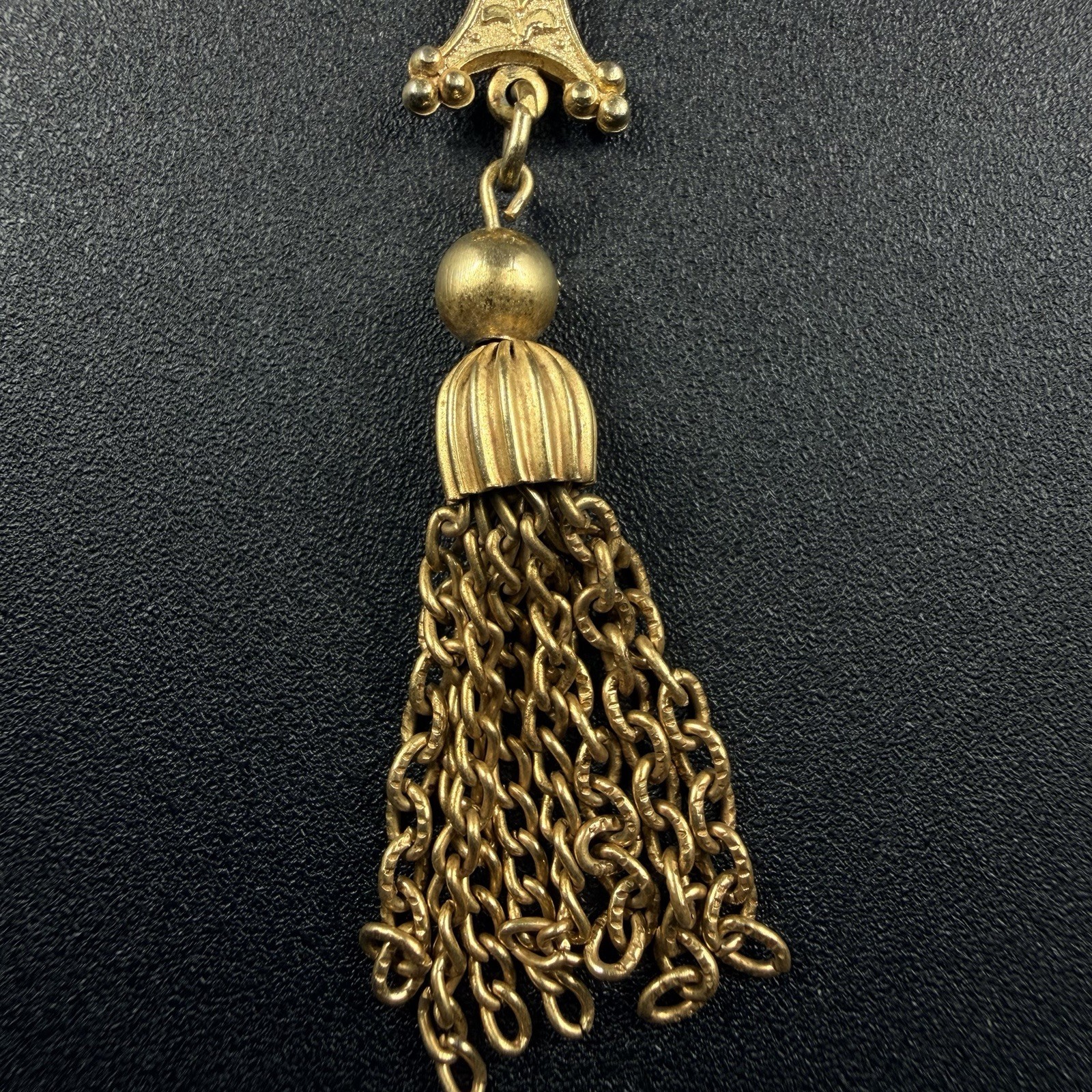 Vintage Tassel Cross Rose Ornate Necklace Pendant Gold Tone 16”