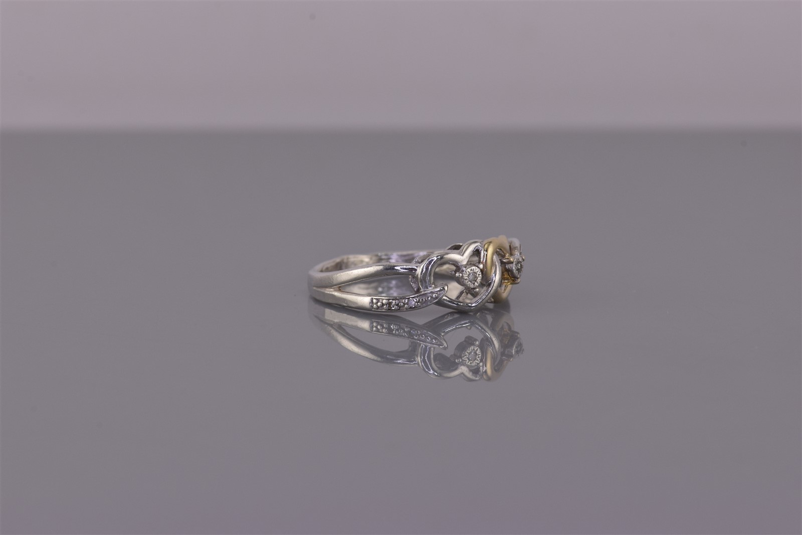 Sterling Silver & 10k Gold Diamond Accent Interlock Hearts Band Ring 925 Sz: 6