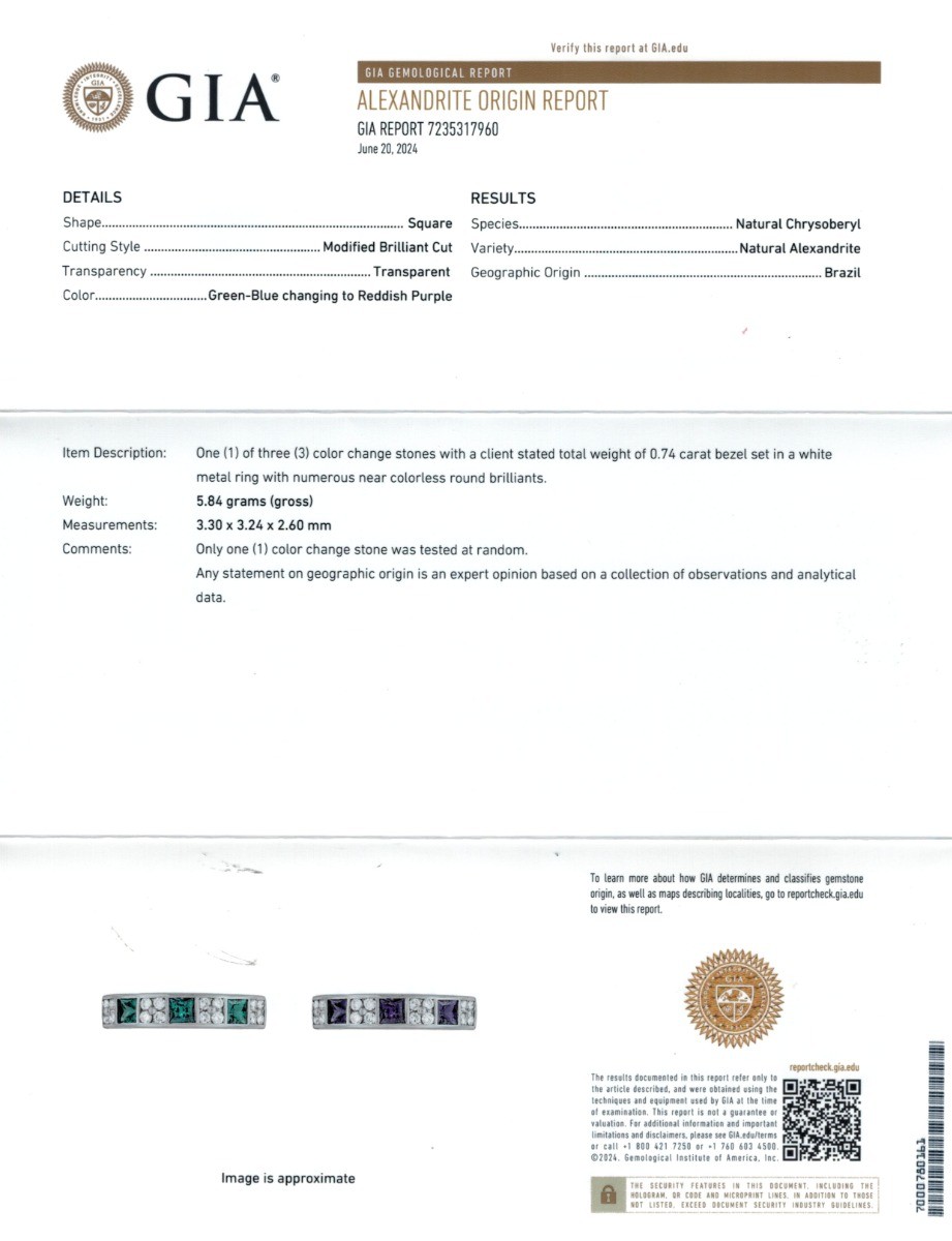 Untreated Alexandrite 0.74 cts in Platinum Ring w 0.30 cts Diamonds / GIA Report