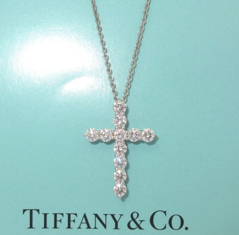 TIFFANY & Co. Platinum .90ct Diamond Cross Pendant Necklace Medium $7,900