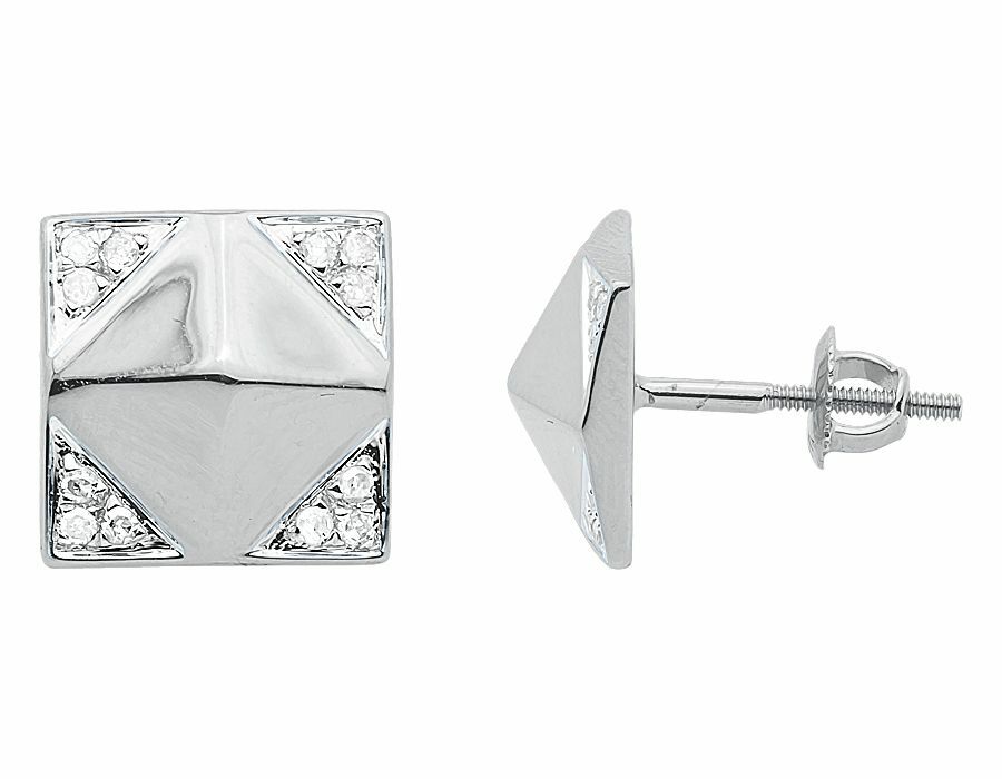 0.2ct Lab-Created Moissanite Edge Pyramid Stud Earrings Women White Gold Plated