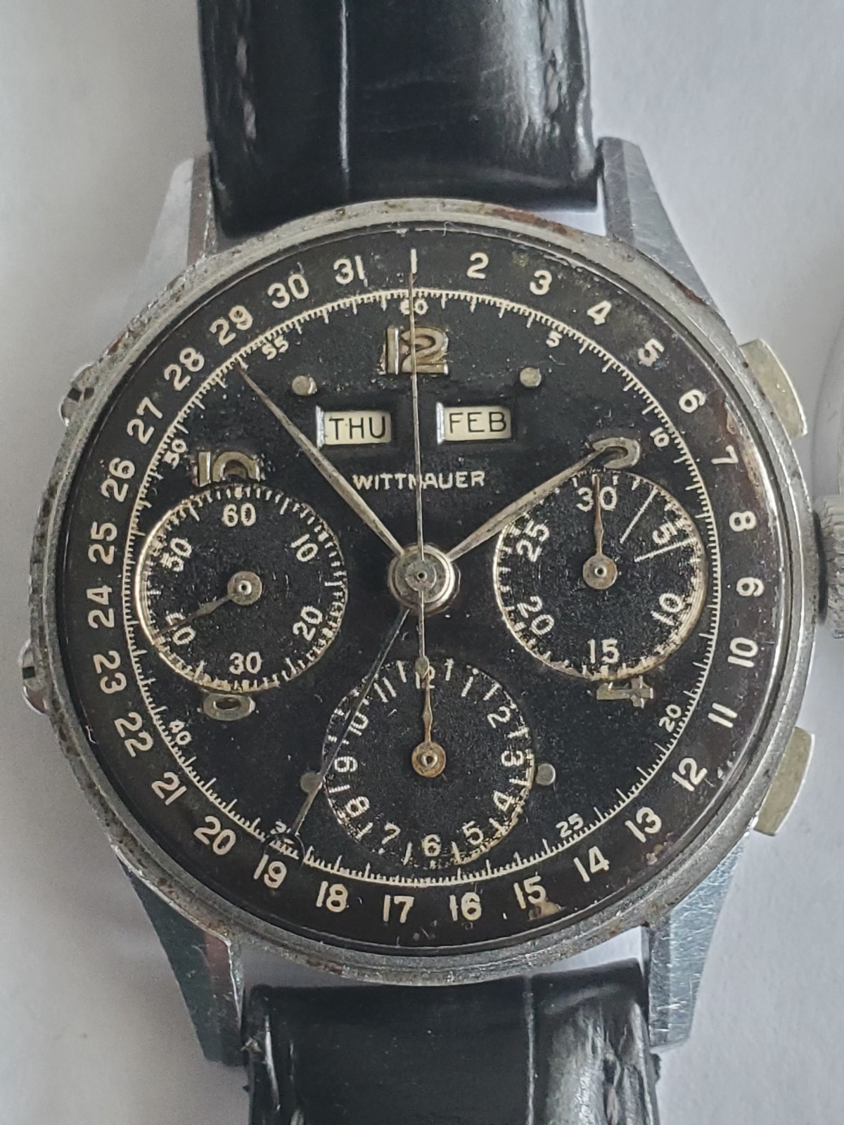 Vintage SS Wittnauer Triple Date Calendar Valjoux 72C Chronograph Man’s Watch
