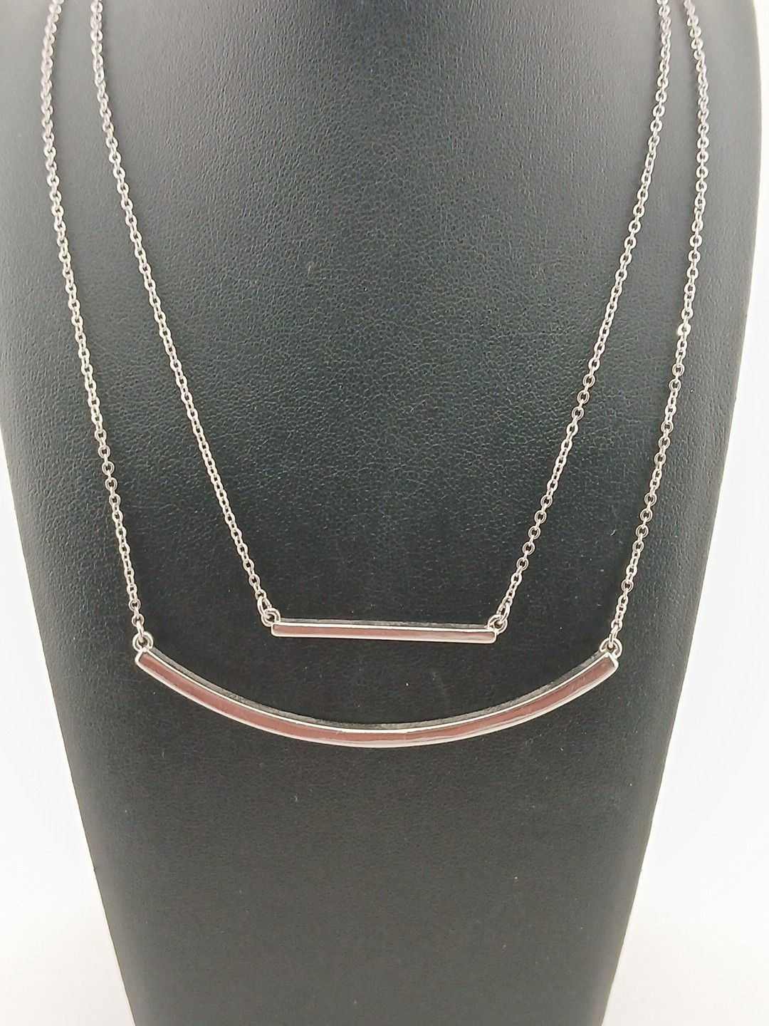 LOFT silver tone 2 layer chain 1 bar & 1 crescent design pendants necklace