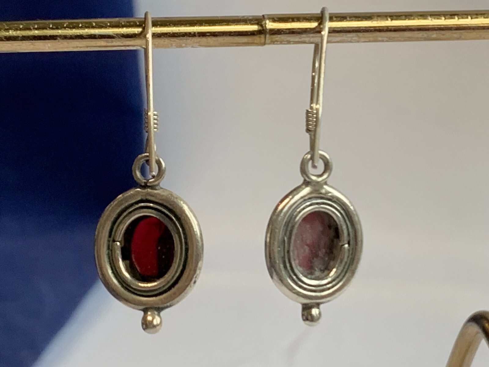 Sterling Silver Dangle Earrings 5.59g Fine Jewelry Dangle Garnet Color Stones