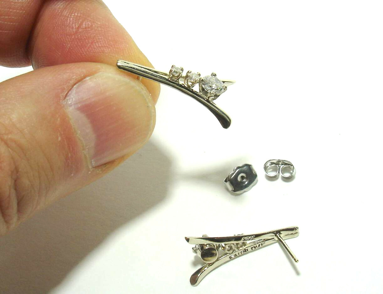 (0.66 ctw ) Diamond Earrings (3 Diamond Wishbone Design) – 14k white GOLD