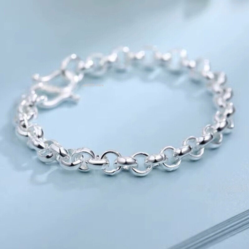 Pure 999 Fine Silver Bracelet Women Men 4.2mm/5mm Circle Rolo Link Chain