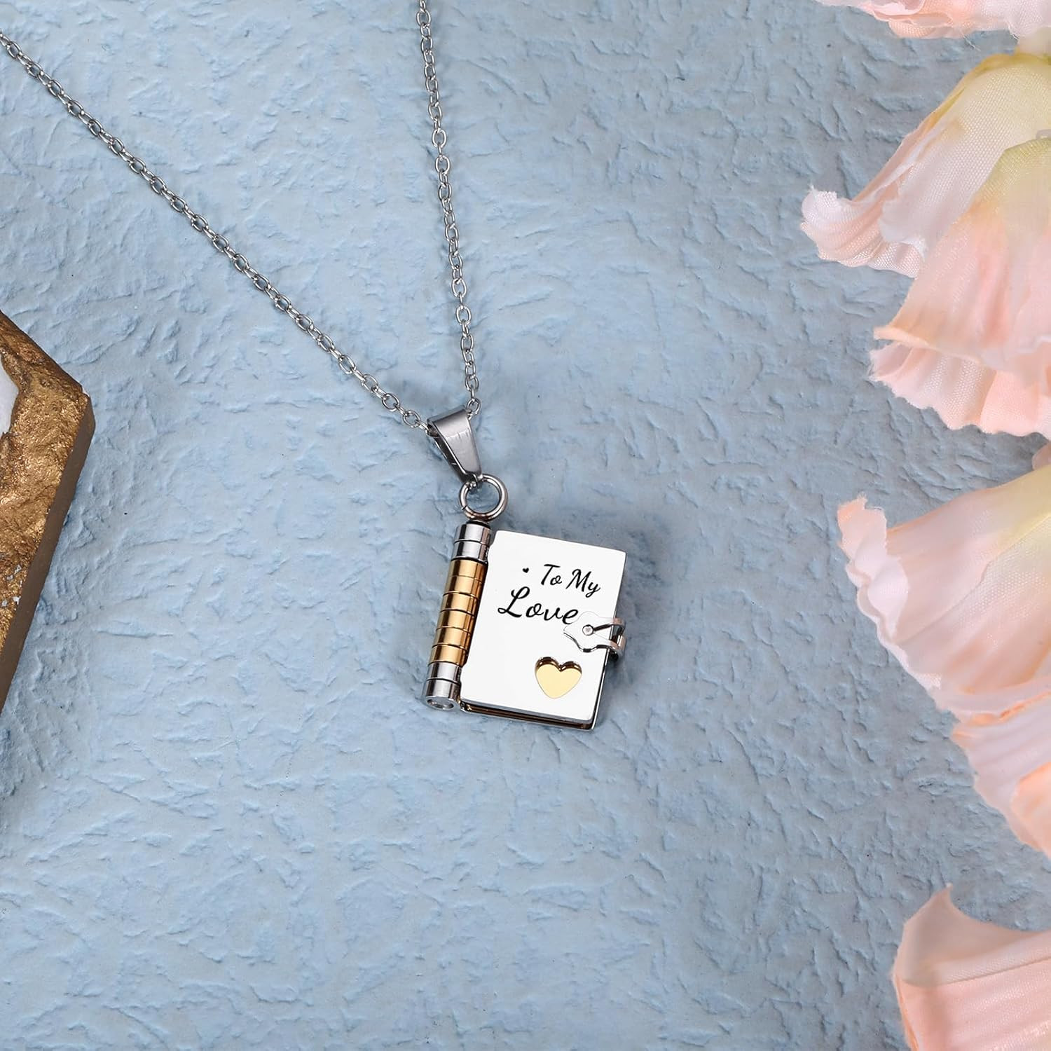 To My Love Book Necklace from Husband, I Love You Love Letter Necklace, Romantic