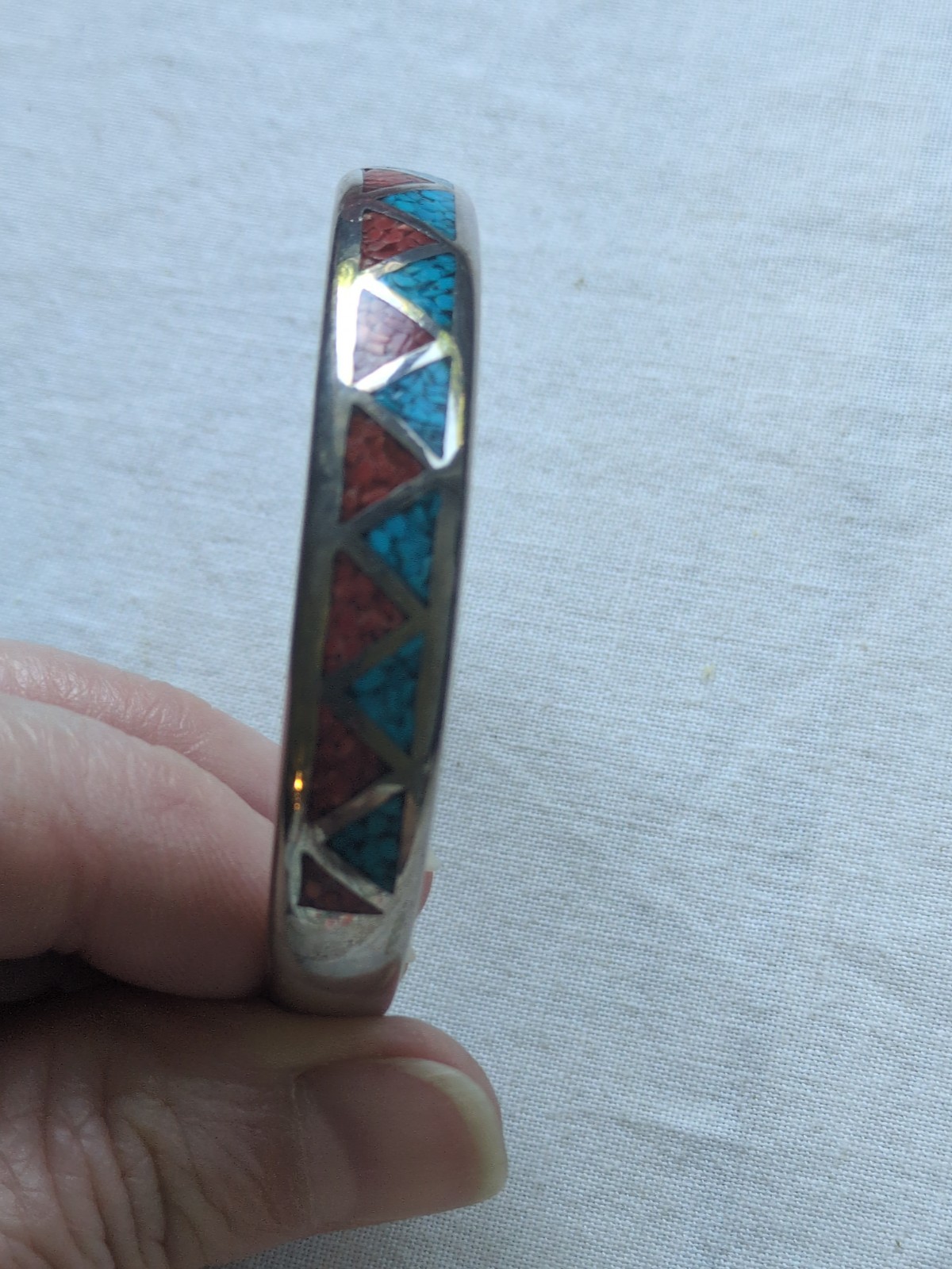 VTG Old Carlisle 925 Silver Crushed Turquoise & Coral Cuff Bracelet 25.0 g
