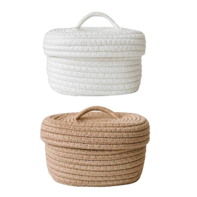 Woven Oval Storage Box with Lid Portable Indoor Outdoor Traveling Camp