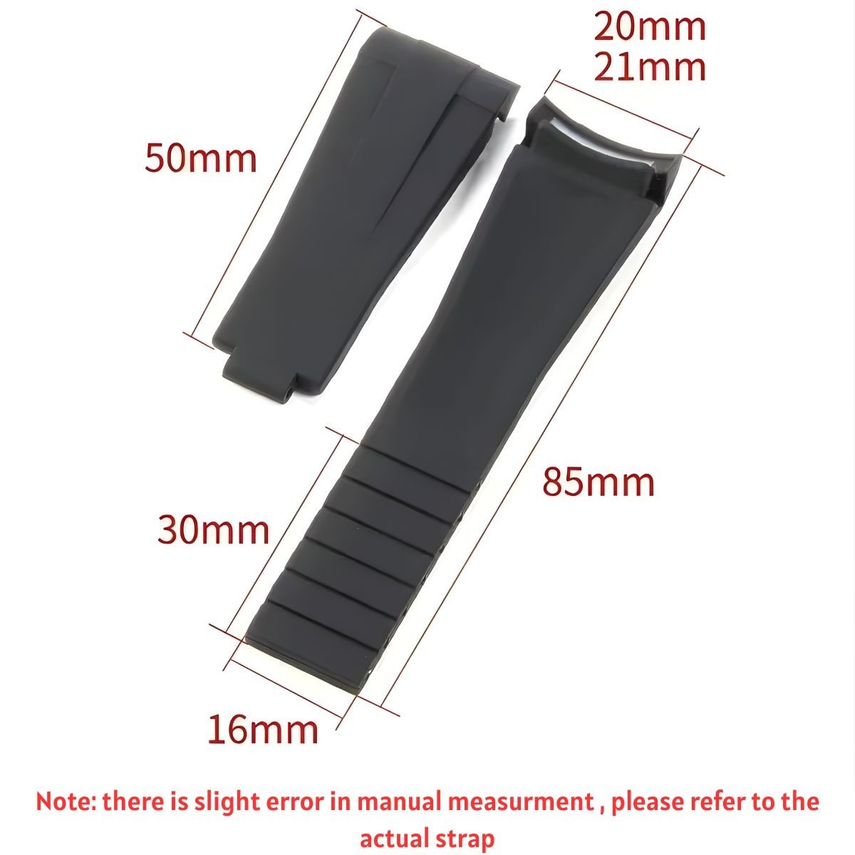 20mm 21mm Curved Rubber Watch Band for Rolex Daytona & Yacht-Master Strap Buckle