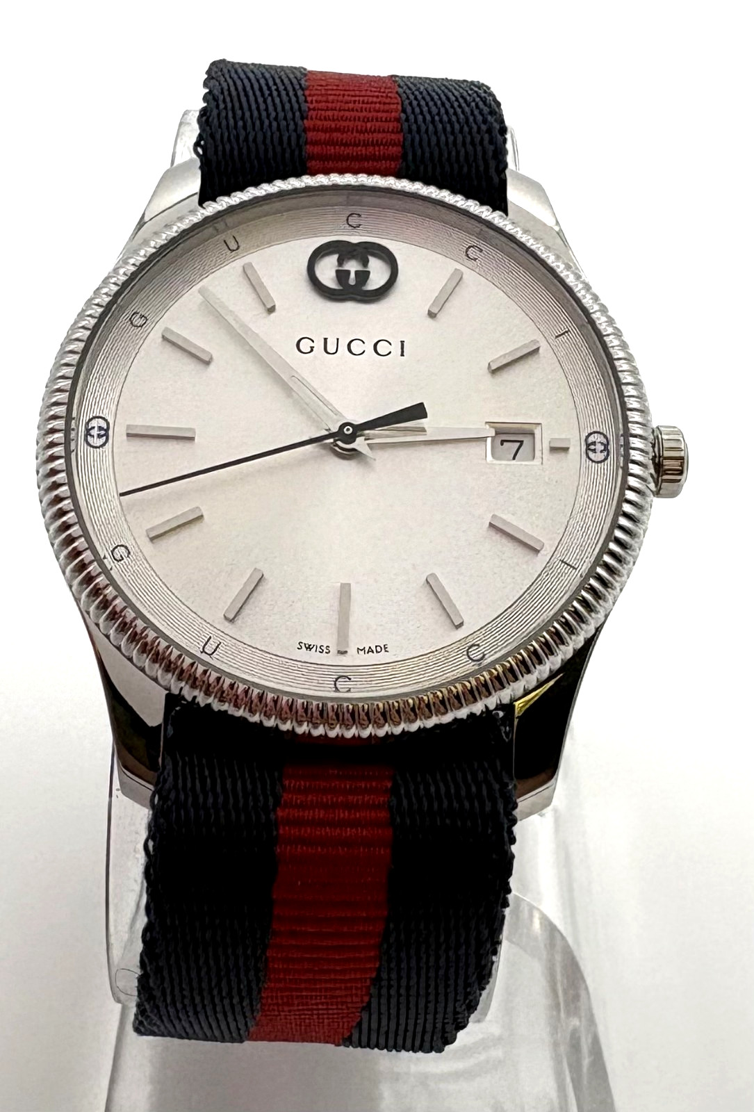 Gucci G-Timeless Silver Dial Blue/Red Nylon strap Quartz Unisex Watch YA1264237