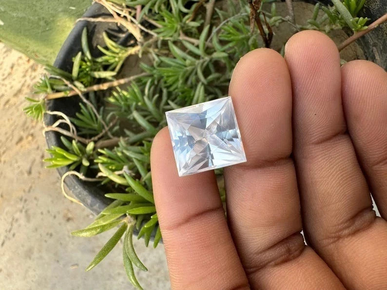 Cambodian Natural White Zircon Princess 7.65 Ct GIE Certified Loose Gemstone