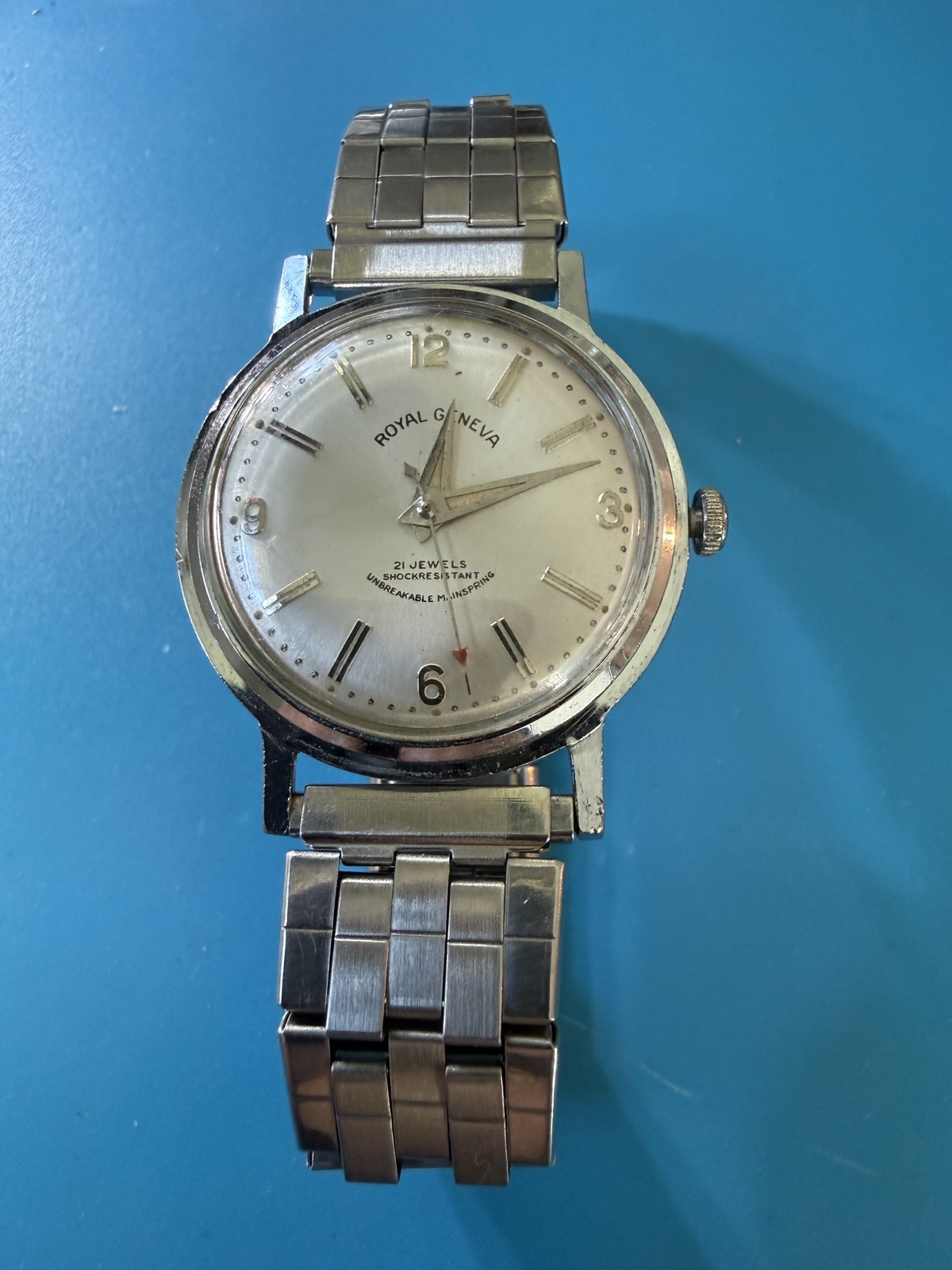 ROYAL GENEVA 21J Swiss Wrist Watch Nice Vintage Band For Parts Or Repair