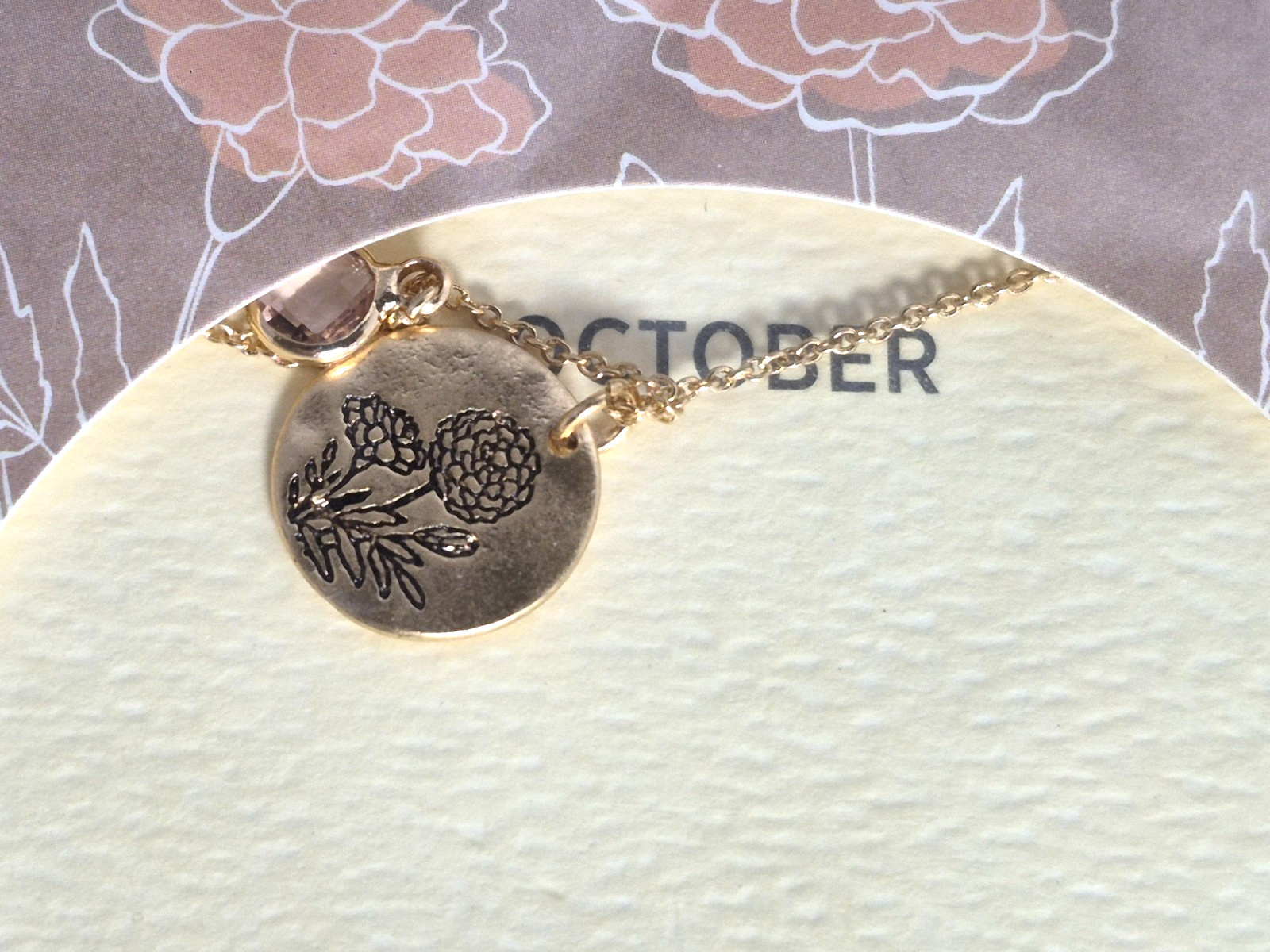 DEMDACO October Birth Month Flower Necklace Marigold Gold Tone Gift New Sealed