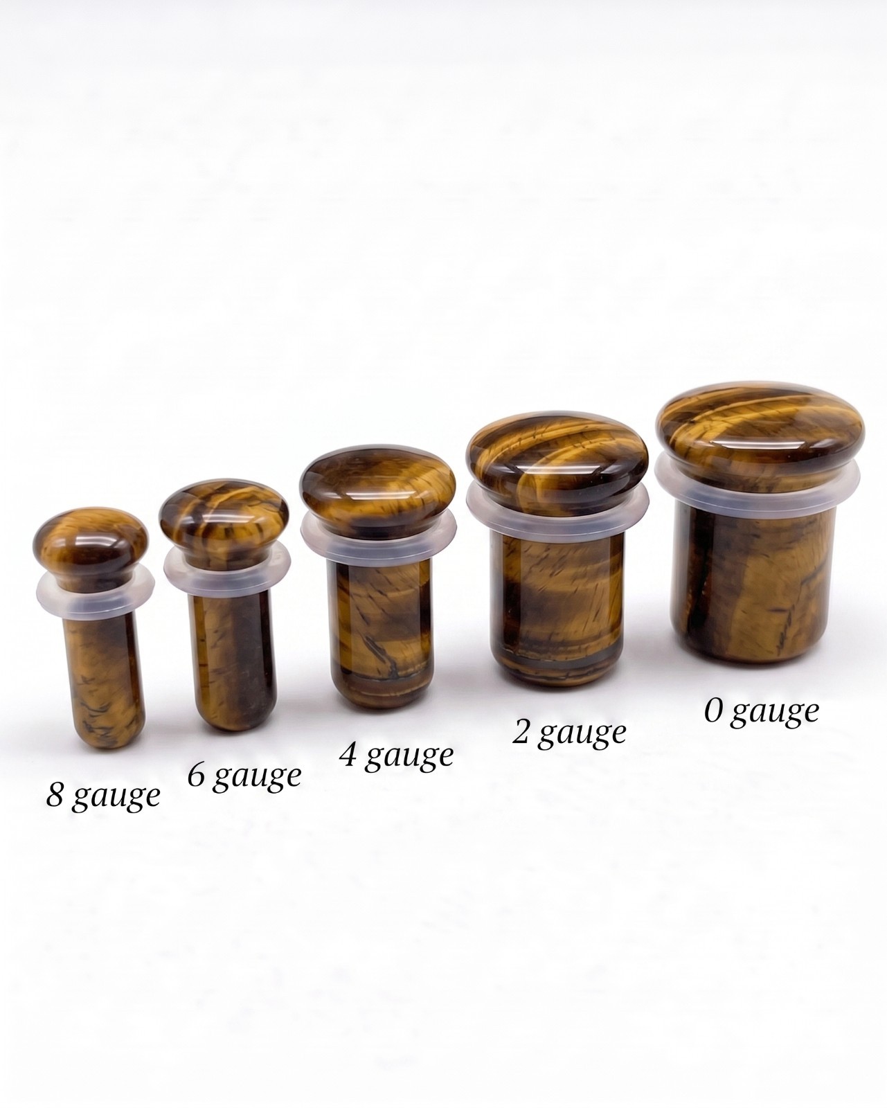Pair Single Flare Tiger Eye Stone Plugs gauges organic Size 8ga to 5/8 Inch E554