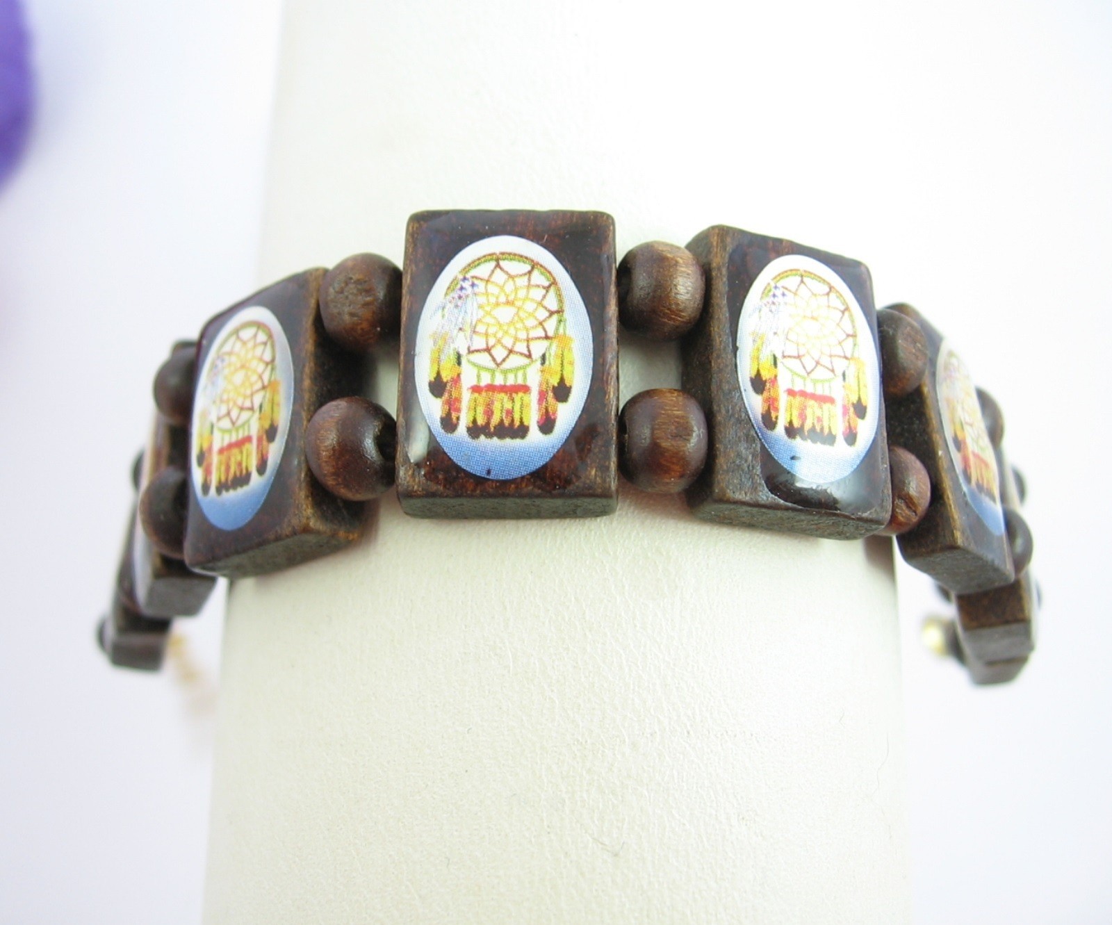 DREAM CATCHER BRACELET Vintage Wood Links Beads 7 – 8.5″ Adjustable Lightweight