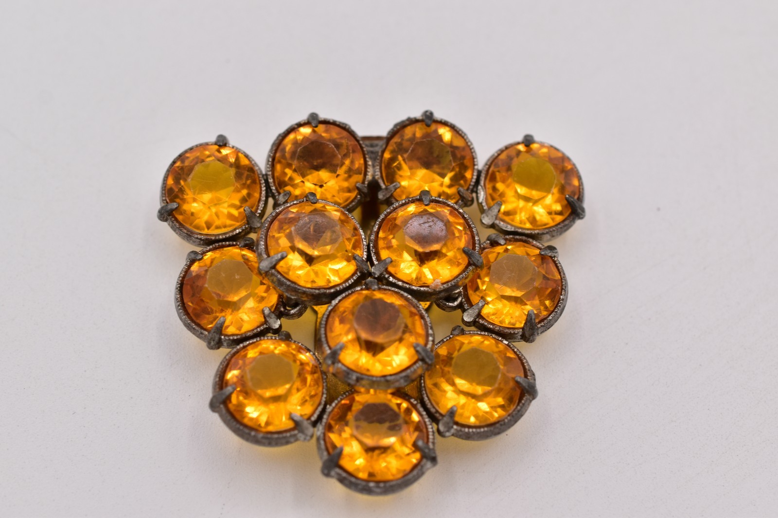 Vintage Amber Topaz Rhinestone Scarf Clip Pin Open Bezel Prong Cluster 40s Bin7