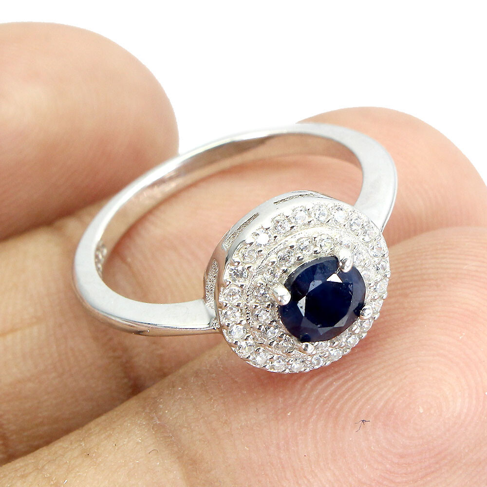 925 Sterling Silver Ring Diffused Round Blue Sapphire 5mm Gemstone Jewelry Sz 6