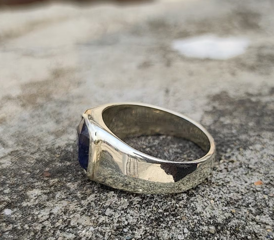 Natural Blue Sapphire Statement Ring 925 Silver Vintage Ring Handmade Jewelry