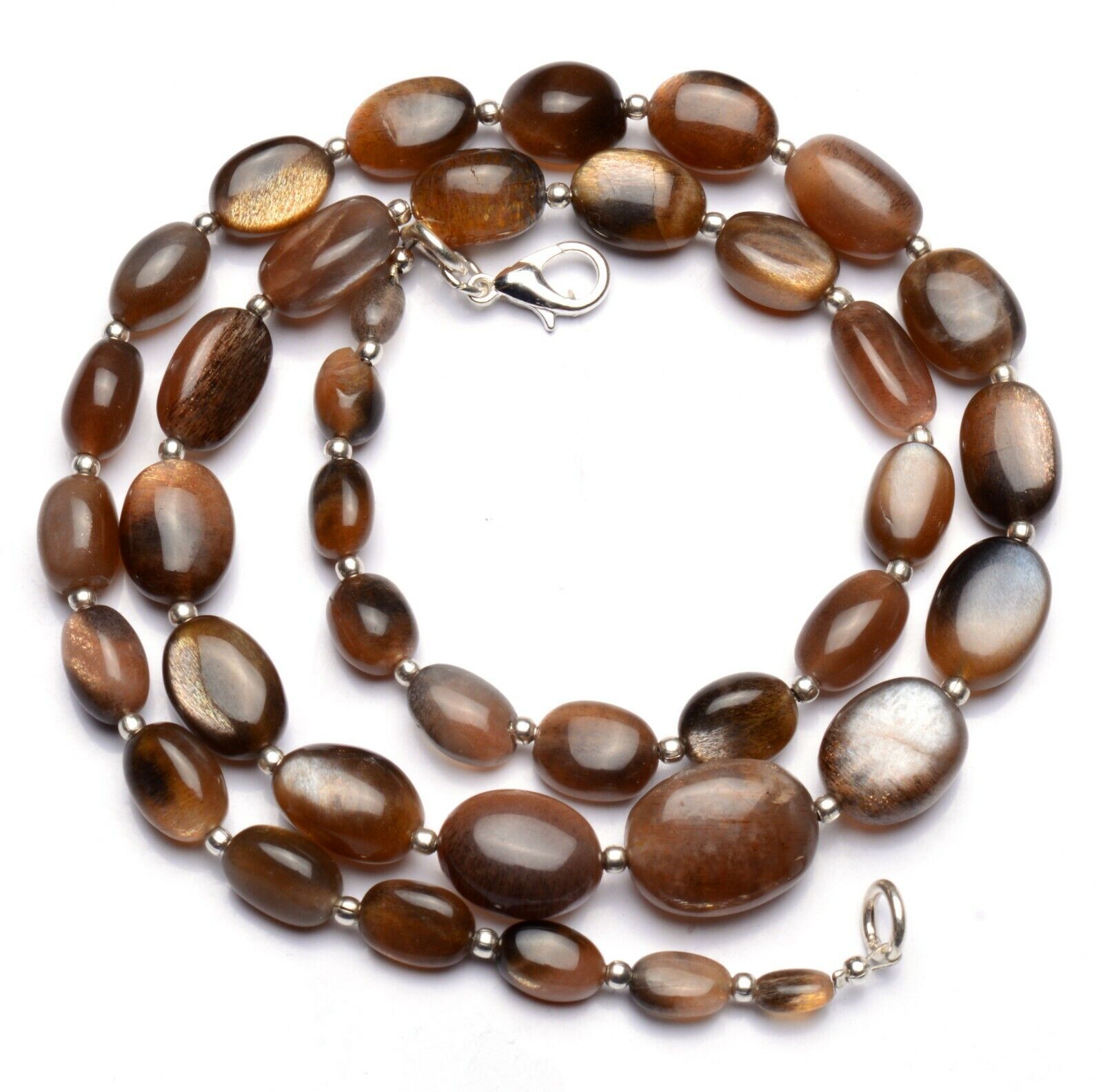 Golden Shine Brown Moonstone Gem 7×6 to 15x11mm Oval Nugget Beads Necklace 19″