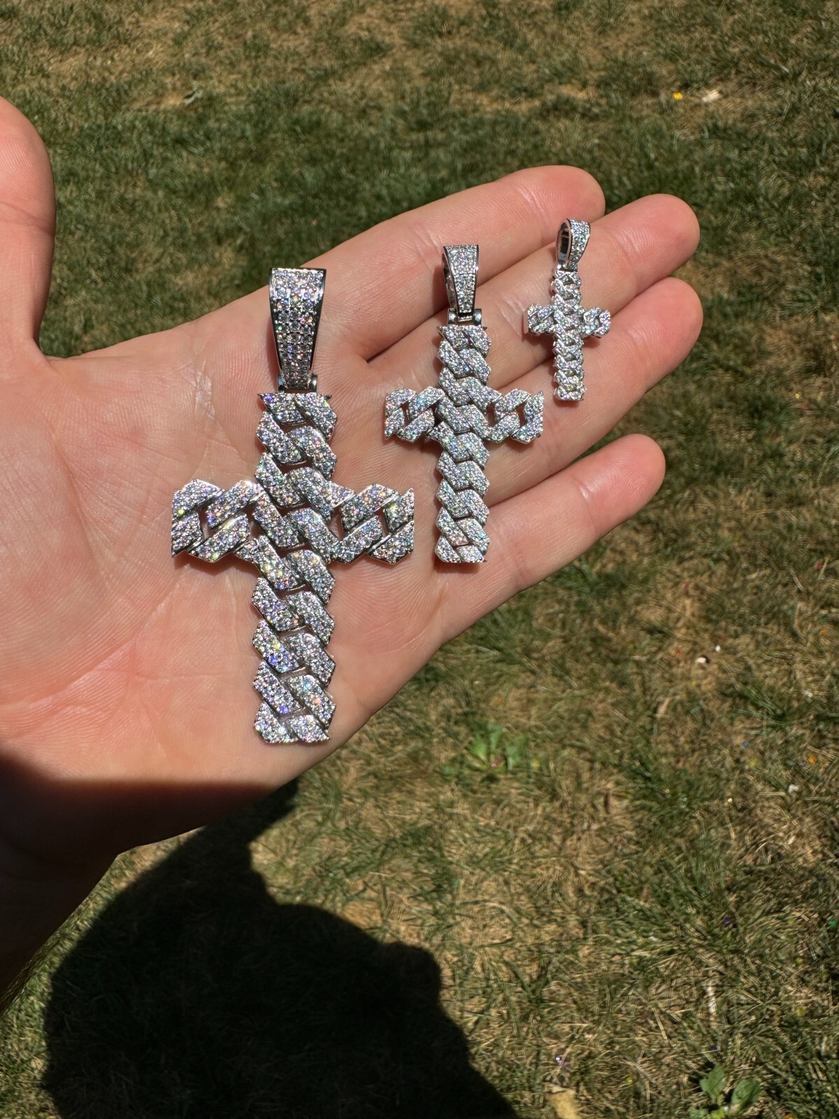 MOISSANITE Prong Miami Cuban Link Cross Pendant – 925 Silver Necklace 3 Sizes