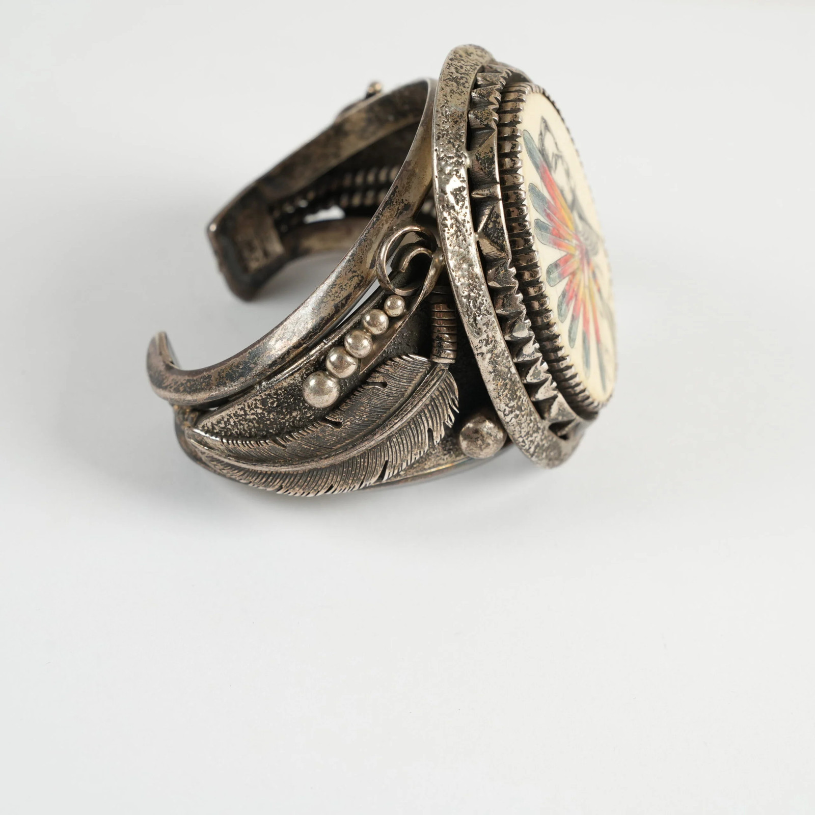 Sterling Silver Southwestern/Native American Cuff Bracelet Marked J. Billie 9in