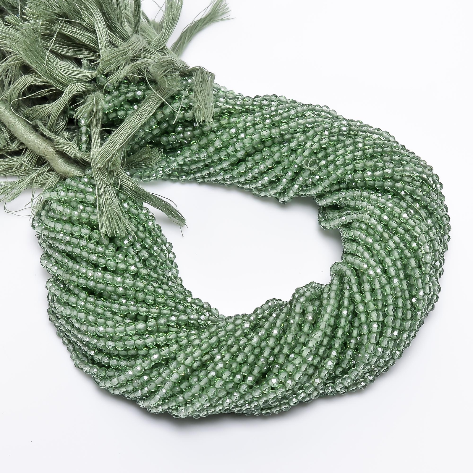 Green Sapphire Gemstone Round Shape Faceted Beads 3X3 mm Strand 13″ EB-331