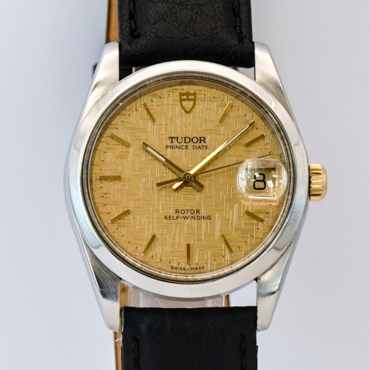 2000s Tudor Prince Date 74033 Watch Linen Dial 34mm Automatic Wristwatch