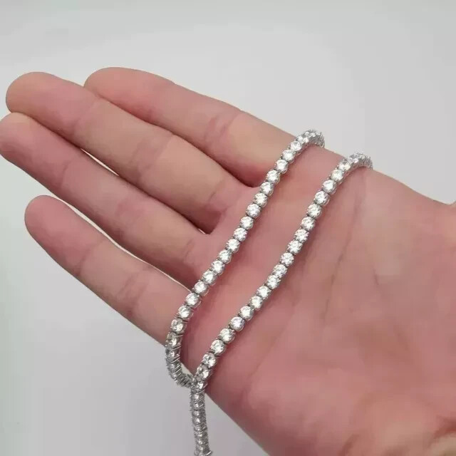 20 Ct Round Cut Lab-Created Diamond Men’s Tennis Necklace 14K White Gold Plated