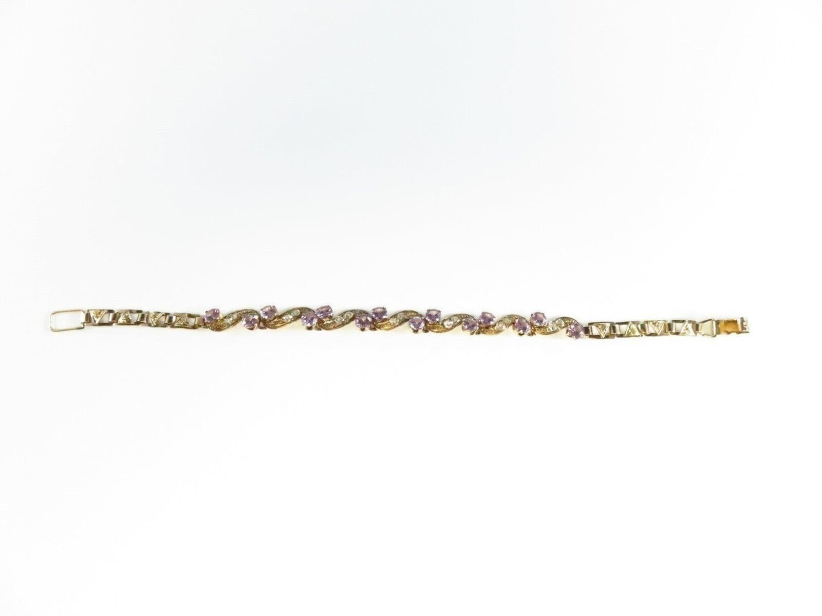 Vintage 9K Gold Lab Created Purple Sapphire & Quartz Bracelet 7″ Length