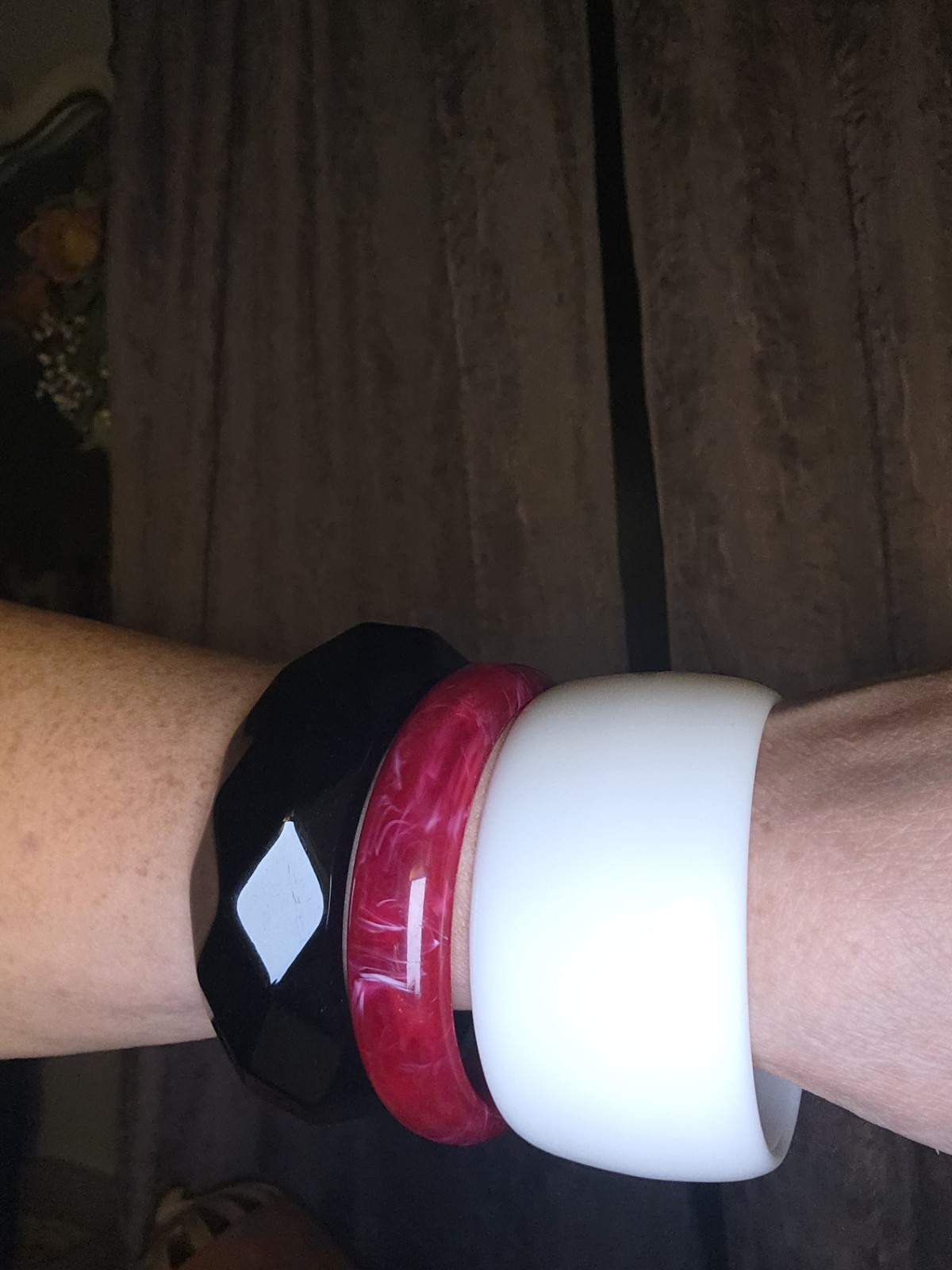 3 Vintage Bangles Red White and Black Plastic Bangle Bracelet