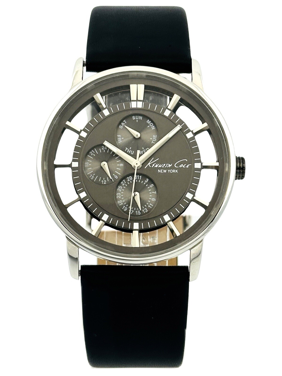 Kenneth Cole NY. KC1853 See-through transparent Mt.Grey Dial Leather Strap Watch