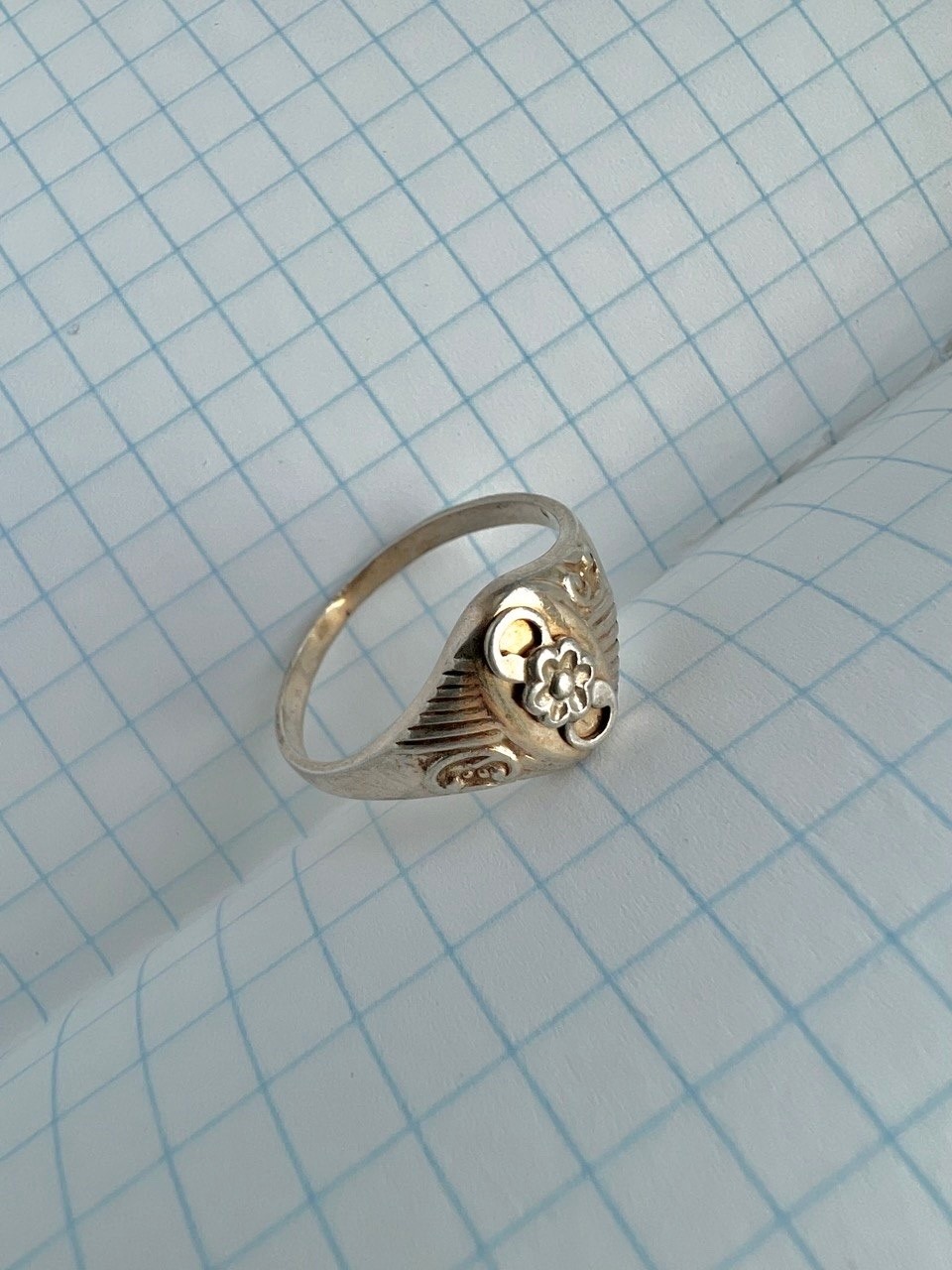 Vintage Soviet USSR 875 Silver Ring Kharkiv Jewelry Factory Size 9 Star Hallmark