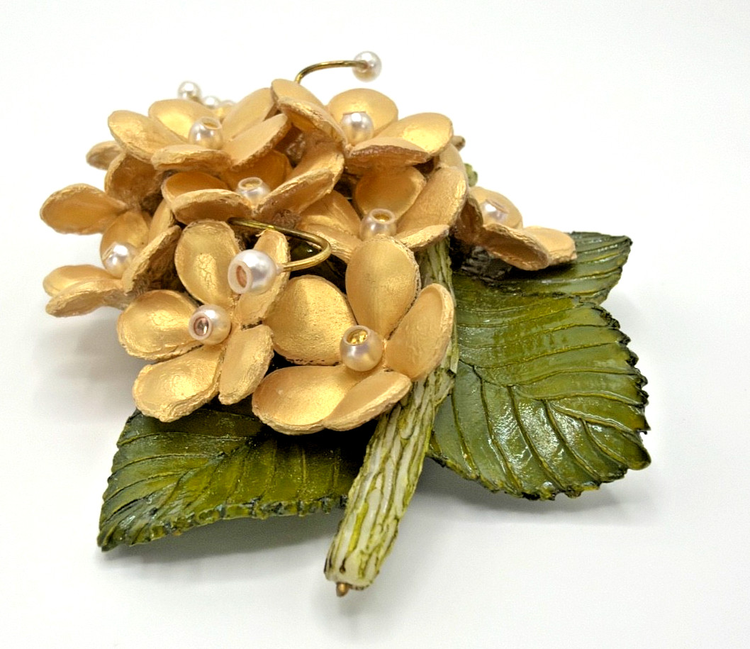 CILIA BIJOUX PARIS Floral Brooch Hand Cut & Molded w/Emaline Resin in France