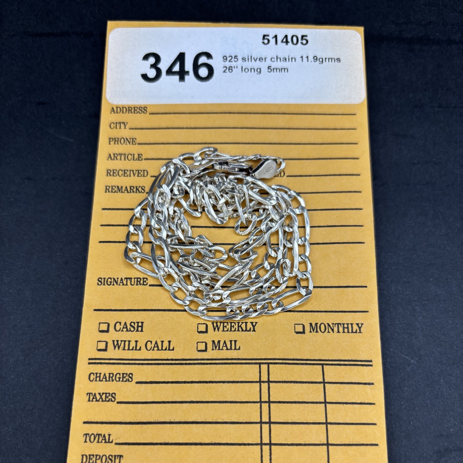 925 sterling silver, Figaro Link Chain,11.9grms, 26”long.