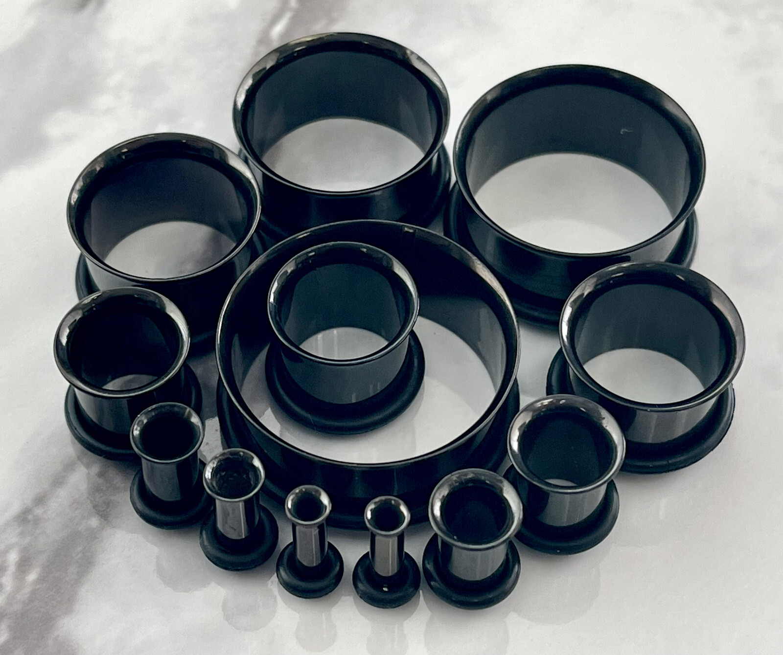 PAIR Black Single Flare Tunnels Ear Plugs Gauges PVD Plated Surgical Steel
