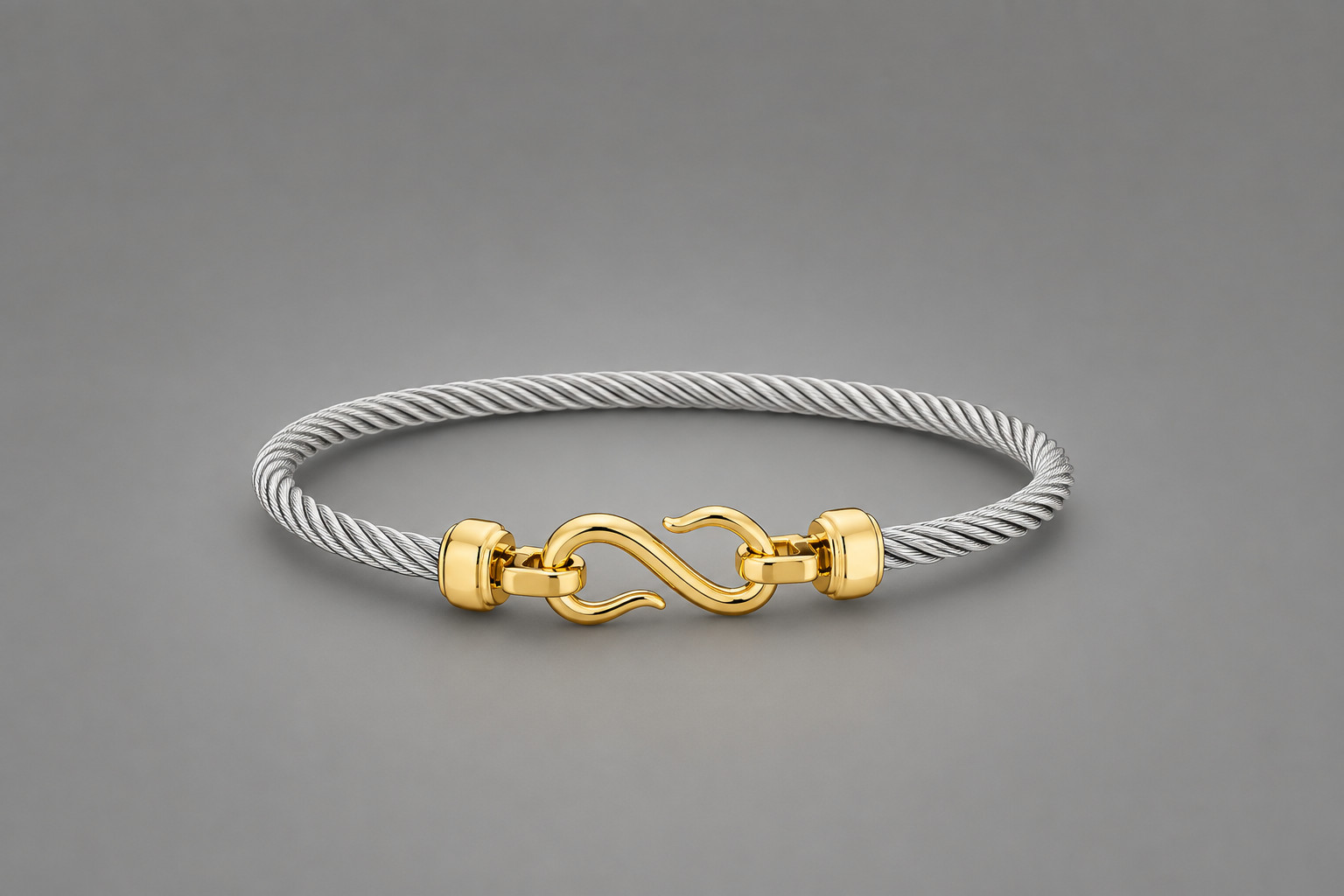 Two-Tone Twisted Cable Wire Bangle Bracelet