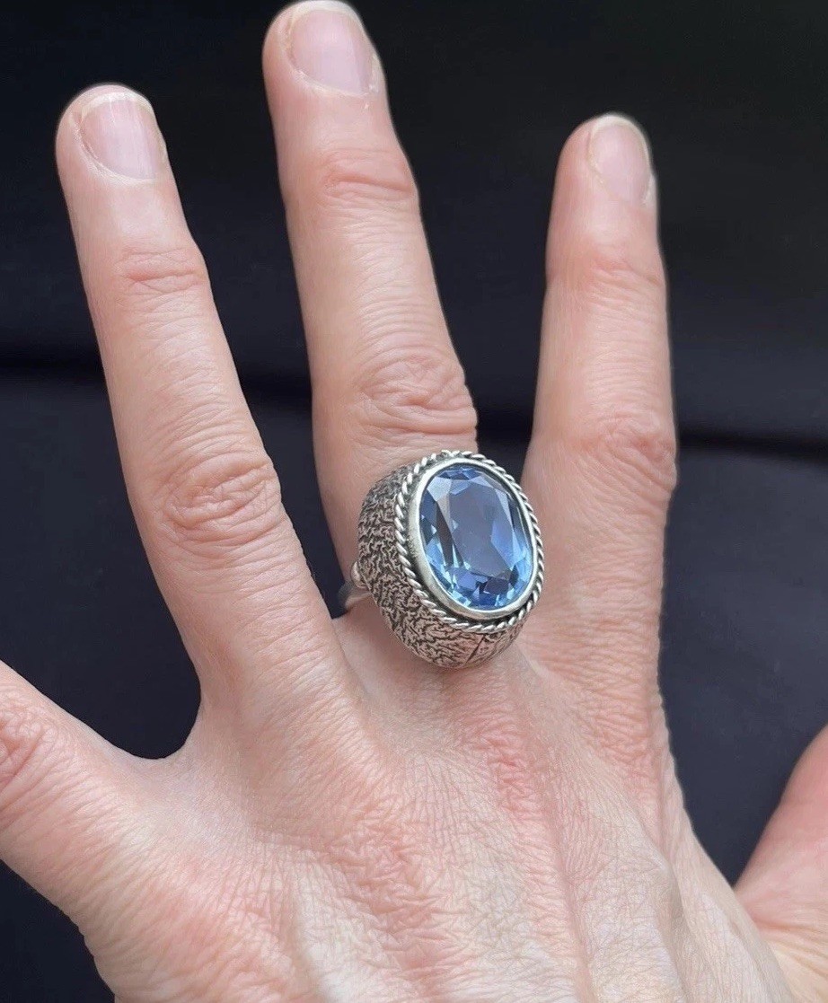ORNO 12g Large Polish 800 Silver & Blue Stone Ring UK P1/2 Q Euro 57